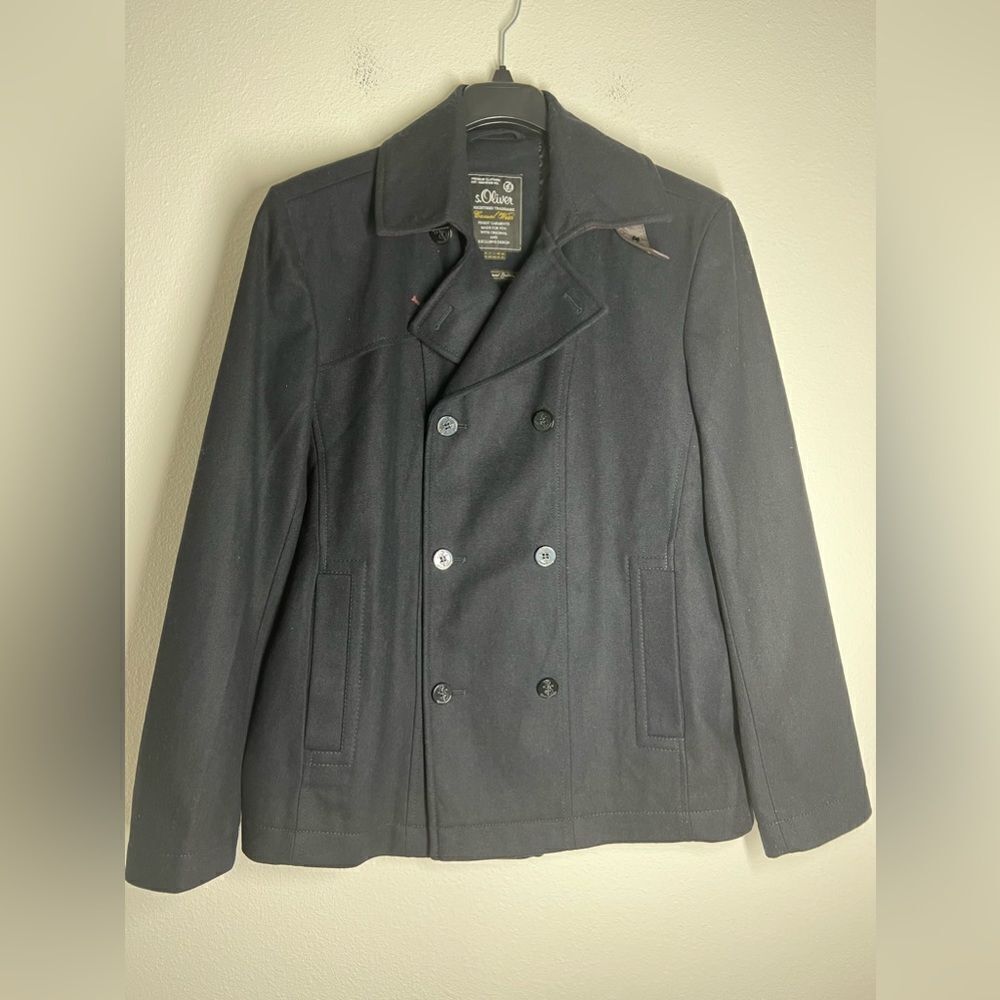 S.Oliver Men’s Wool Pea Coat Black/Blue Size XL NWOT